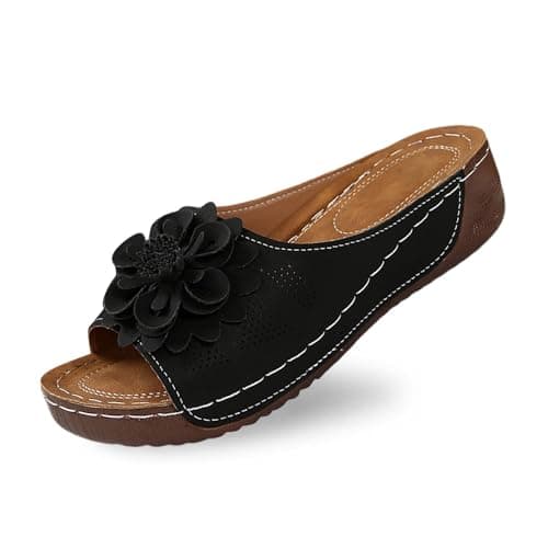 Image of Generisch Slippers Women's Lambskin Slippers Stylish with Felt Hut Shoes Guests Fluffy Slippers, black, 9 UK