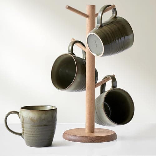 Image of Ava Nord 400 ml Coffee Mugs Set of 4, Ceramic Coffee Mugs with Handle – Reactive Glaze Stoneware Coffee Mug Set for Tea, Latte, Cappuccino, Cocoa, Hot Chocolate – Microwave & Dishwasher Safe - Green