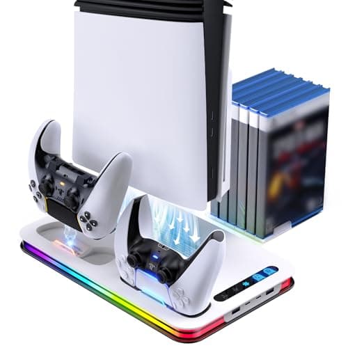 Image of Lomffy PS5 Pro/PS5 Slim/P5 Cooling Station, Vertical Stand for P5 with 3-Level Cooling Fan and 8 RGB Light PlayStation 5 Stand with Controller Chargers 6 Game Slots 4 Ports,P5 Accessories