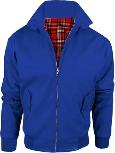 Image of WearAll Harrington Jacket Adults Unisex Mens Ladies Womens Vintage Classic Retro Scooter 1970'S Bomber MOD Skin Tartan Lining Coat Top Royal Blue Size S
