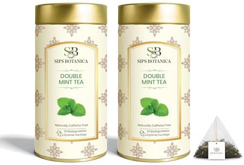 Image of SIPS BOTANICA Double Mint Tea | Super Strong Peppermint Tea | 60 Teabags Packed in 2 Tins | Premium Quality Herb | Plant-Based, Compostable & Biodegradable Pyramid Tea Bags