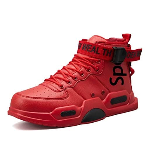Image of Fushiton Mens High Top Trainers Fashion Sneakers for Men Freestyle Hi-Top Walking Jogging Athletic Fitness Outdoor Shoes Red