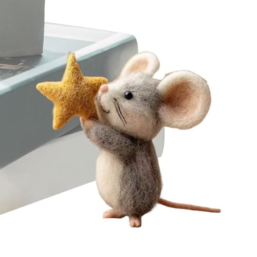 Image of Handmade Felt Mouse Ornament, Cute Five-Pointed Star HangDecor, Felt Wool Adorable Needle Felted Mice, Mini Mice Animal Figurine Doll, for Holiday Home Table Party Fireplace Mantel Bookshelf