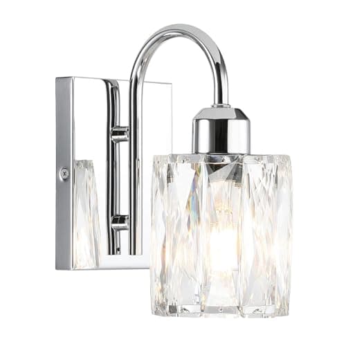 Image of XiNBEi Crystal Wall Light Scocne, Indoor E27 Chrome Bathroom Lights with K9 Crystal Shade, Modern Wall Mounted Lamp Fixtures for Bedroom Bedside Corridor Mirror Hallway Living Room NL-W326-CH
