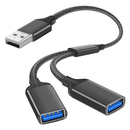 Image of AXFEE USB Splitter 2 Port, Dual USB-Female to Male Cable, Double Usb Y Splitter Adapter, Data Power Charging Extension Cord Converter, for PS4, PS5, Laptop, Mac, Car, Tablet, Black
