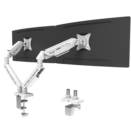 Image of Fydeamer Dual Monitor Arm for 17-35" Screens up to 11 kg, Ergonomic Gas Spring Monitor Stand with Height Adjust, Tilt, Swivel & Cable Management, VESA Desk Mount with 2 Types of Installation, White