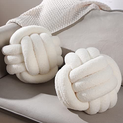 Image of Namalu 2 Pcs Knot Pillows Decorative Round Ball Throw Plush Pillows Boucle Knotted Circle Soft Pillows Cushion for Room Sofa Home Bed Floor(11 Inch,Beige)