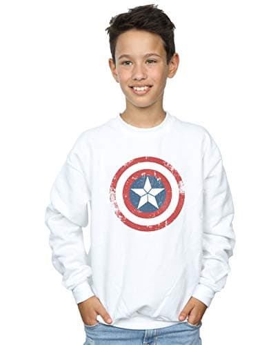 Image of Marvel Boys Captain America Civil War Distressed Shield Sweatshirt White 12-13 years