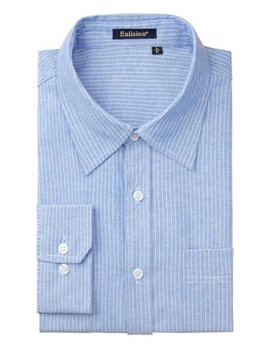 Image of Enlision Mens Striped Shirts Long Sleeve Blue and White Stripe Casual Smart Shirts for Men Oxford Loose Fit for Daily Dating 3XL