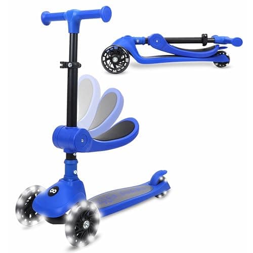 Image of SereneLife Kids Scooter for Ages 3–7 – 3 Wheel Kick Scooter with Seat Option, Light-Up LED Wheels, Lean-to-Steer, Foldable, Adjustable Height, 50 kg Capacity