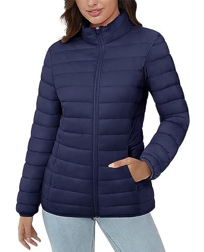 Image of MAGCOMSEN Womens Puffer Coats Lightweight Padded Winter Quilted Jakcets Zip-Up Windproof Water-Resistant Jackets Packable
