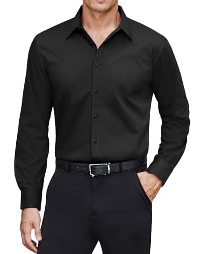 Image of J.VER Mens Shirts Long Sleeve Stain Shield Dress Black Shirts Men Stretch Non Iron Business Casual Work Office Funeral Button Down Shirt S