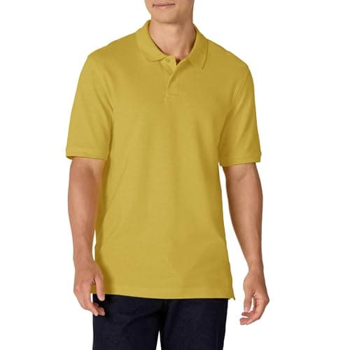 Image of Amazon Essentials Men's Regular-Fit Short-Sleeve Cotton Piqué Polo Shirt (Available in Big and Tall), Yellow, XL