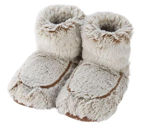 Image of FNX Warmies Microwaveable Slippers | Heatable, Warm, Comfy Indoor Boots | Plush Faux Fur - Infused with Relaxing Lavender | For Cold Feet, Pain, Relaxation & Relief | Beige, One Size Fits Most