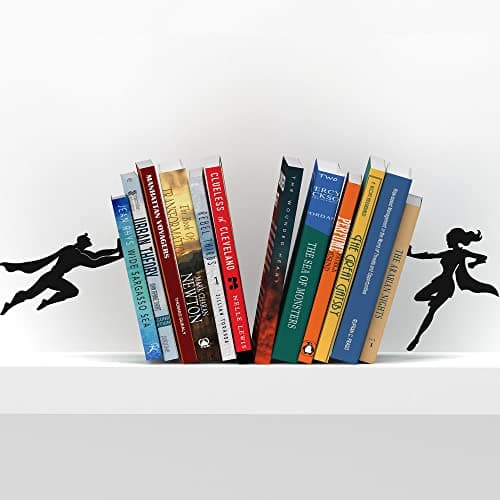Image of Artori Design Book Ends to Hold Books Heavy Duty Hidden Metal Bookends for Shelves Bookend Book Holder for Home Decorative Gift for Book End Lovers and Home Décor (Supergal+Book&Hero)