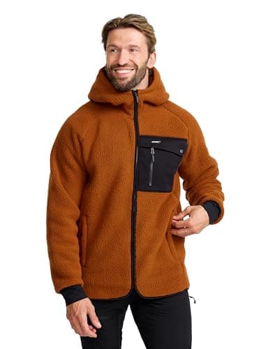 Image of RevolutionRace Sherpa Hoodie for Men, Fleece Jacket Perfect for Walking and Outdoor Adventures, Caramel Café, M