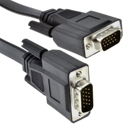 Image of kenable Flat VGA Cable Male to Male 15 Pin SVGA Monitor Lead for PC Laptop to TV Screen HD15 Black 3m