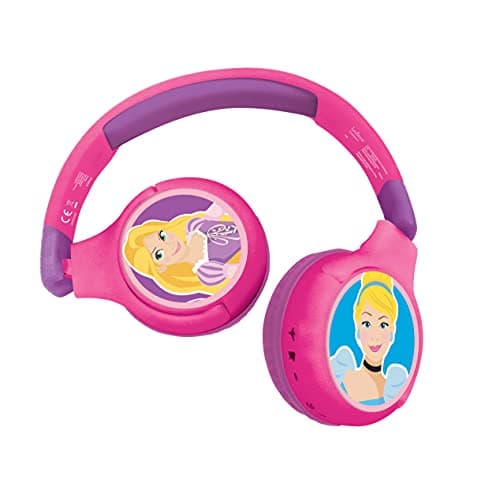 Image of LEXIBOOK, Disney Princess, Headphones 2-in-1 Bluetooth & Wired with Mic and Button Control, Long-Lasting Rechargeable Battery, HPBT010DP