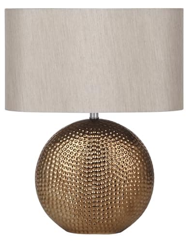 Image of Pacific Lifestyle Bronze Dot Textured Ceramic Table Lamp | Art Deco Hammered Ceramic Lamp | Standard Living Room Lamps Complete with Oval Shade