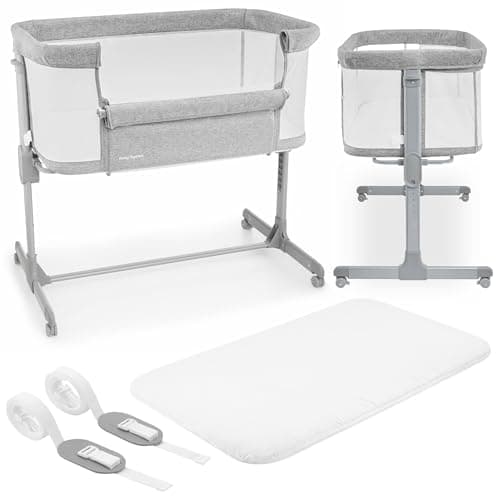 Image of Next to me Crib 3 in 1 - Bedside Cots for Babies - Baby Bassinet with Breathable Mesh - Baby Cot with Mattress Included - 7 Height Levels - Wheels & Removable Side Panel - Suitable up to 9kg