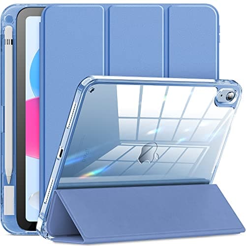Image of INFILAND Case for New iPad (A16) 11th Generation 2025/10th Gen 2022, iPad 11/10.9" Cover, Full Crystal Clear [ Anti-Yellowing ] with Special Slot for Pencil & Charging Adapter, Cerulean Blue