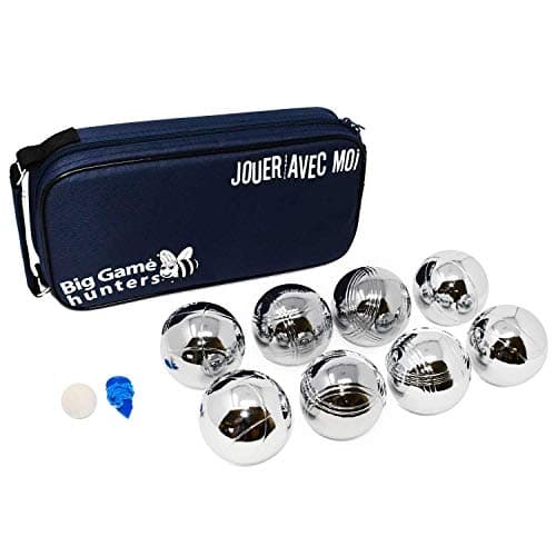 Image of Big Game Hunters 8 Boules Set with Rust-Free Protection and Luxury Canvas Carry Bag – Durable 8 Petanque Set Polished and Engraved Official Size Bowls