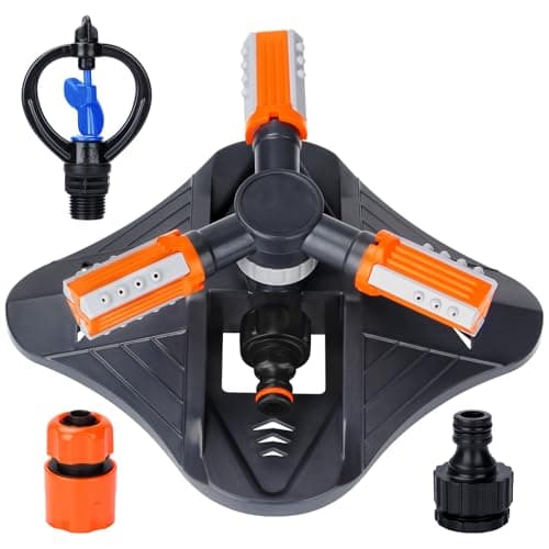 Image of Garden Sprinkler Automatic 360° Rotating with Quick Connectors, 3 Adjustable Arms Covers 3600 Sq Ft, Spray Distance 32-49 Ft, ABS & Rust-Resistant for Lawn Garden Watering