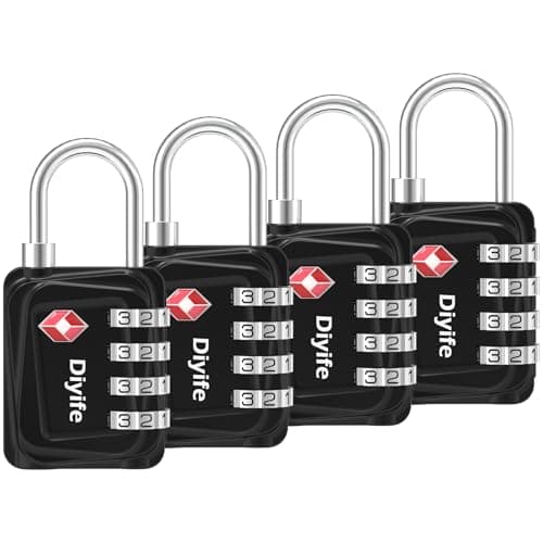 Image of TSA Luggage Locks, [4 Packs] Diyife Updated 4-Digit Security Padlocks with Code, Resettable Zinc Alloy Combination Padlocks, Small Travel Locks Padlocks for Luggage Suitcases Bag Case (Black)