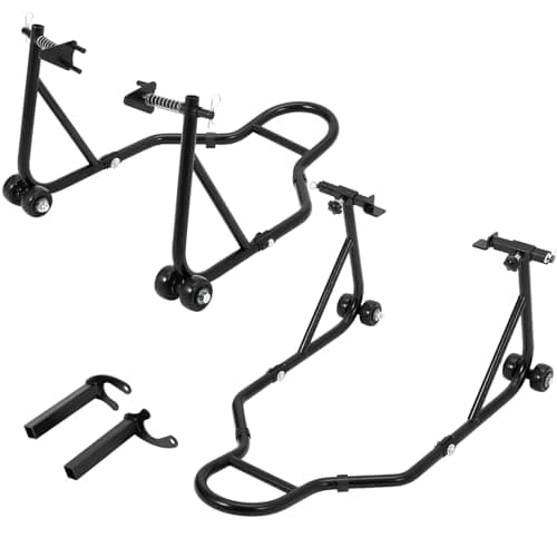 Image of Aptliton Heavy Duty 850lb Motorcycle Stand Lift Combo, All-Purpose Front Fork & Rear Spool Paddock Stand, Stable Wheel Lift for Sport & Cruiser Bikes, Perfect for Parking, Maintenance, Cleaning, Black