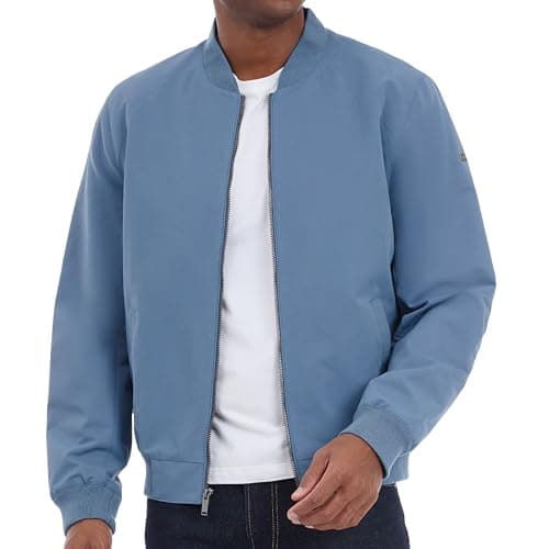 Image of Michael Kors mens Lightweight Bomber Jacket, Wind and Water Resistant, Dark Chambray Blue, M