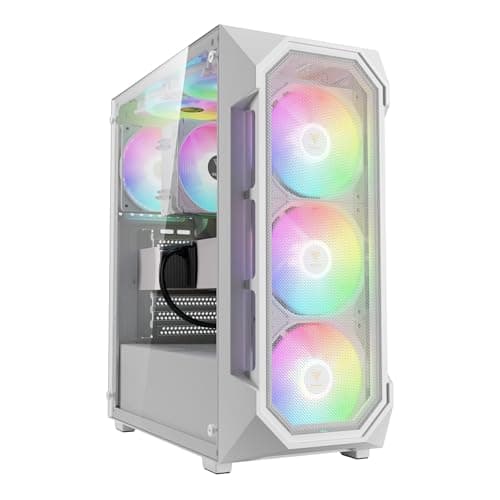 Image of GAMDIAS White ATX Mid Tower Gaming Computer PC Case w/Tempered Glass, Built-in 4X 120mm ARGB Fans, Support Up to 6X 120mm Fans, 360mm AIO/Radiator, 340mm GPU/VGA, 160mm CPU Air Cooler