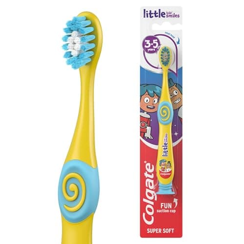Image of Colgate Kids Toothbrush 3-5 Years - Super Soft bristles - Gently and Effectively Clean Teeth - Small Brush Head for Easy Access - White bristles Toothpaste Guide - Comfortable Handle with Thumb Grips