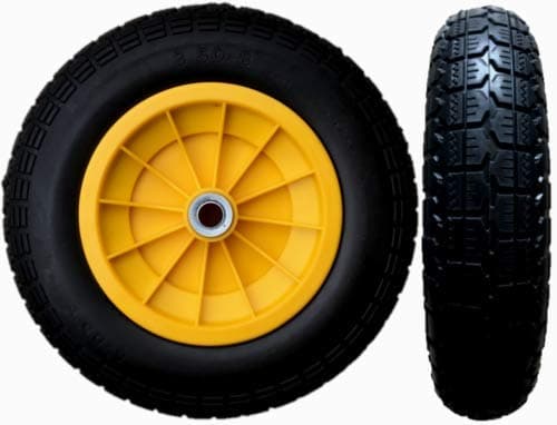 Image of KetoPlastics 14" YELLOW PUNCTURE PROOF WHEELBARROW WHEEL, TRUCK WHEEL, LAUNCHING TROLLEY, CART 3.50/4.00-8 CHOOSE YOUR BORE SIZE (12MM ROLLER BEARING)