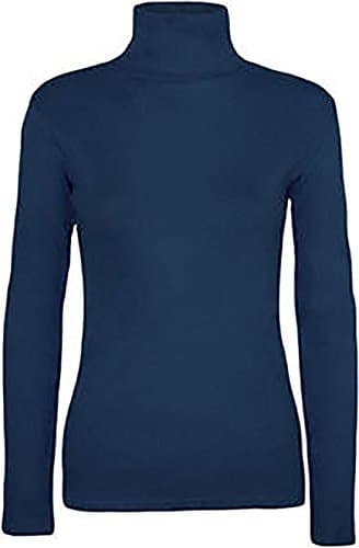 Image of WearAll New Ladies Turtle Neck Long Sleeved Stretch Plain Polo Top Women Jumper - Navy 8-10