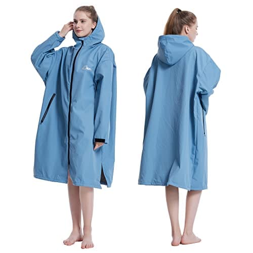 Image of Oksun Waterproof Changing Robe for Adult,Windproof Long Sleeve Swimming Oversized Poncho Coat Surf Beach Robe with Hooded (S-M, Blue)