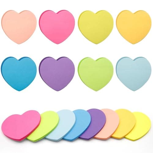 Image of JOOTUEPO 240 Sheets Sticky Notes, Heart Shaped Post It Notes, 70 x 70 mm Eight Colors Sticky Note, Cute Novelty Heart Shaped Fun Post Its Note for Writing in Text Books, School, Office