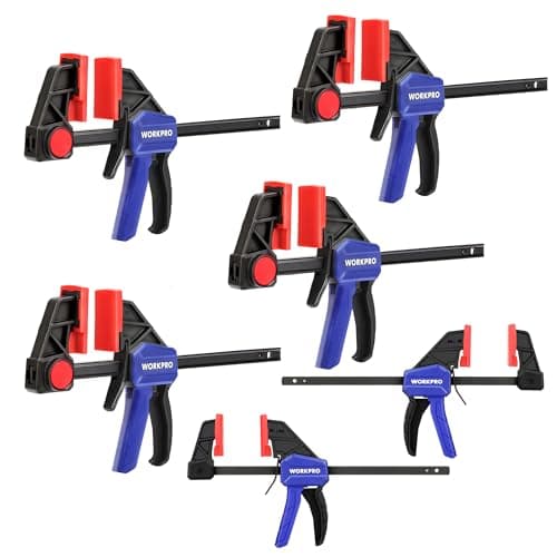 Image of WORKPRO 6PC Clamps for Woodwork, 150 mm Light duty and Mini Bar Clamp Set, Quick-release One-handed Clamp / Spreader, Ideal for Woodworking and DIY Projects, Max 23& 68 kg Load Limit