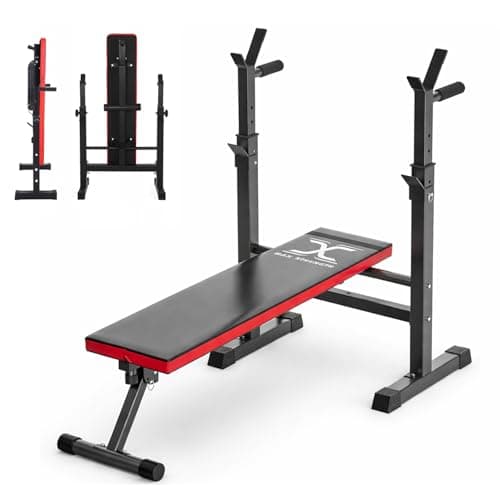 Image of Max Strength 4 in 1 Adjustable Weight Bench with Dip Station Adjustable Folding Heavy Duty Weight Lifting Bench Multifunction Weight Lifting Flat Incline And Decline For Home Gym Exercise Black/Red