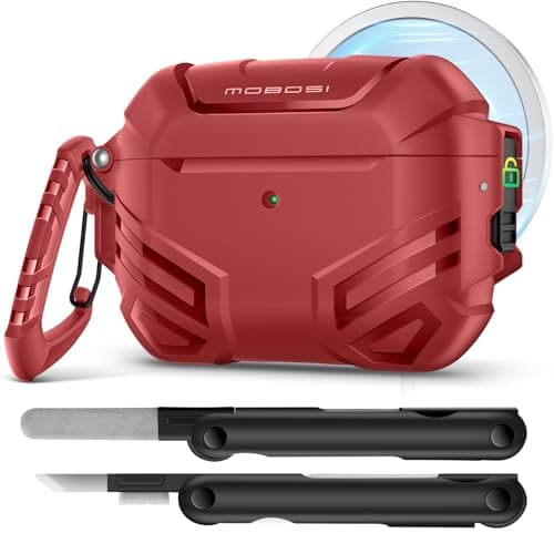 Image of MOBOSI for AirPods Pro 3 Case Cover with Cleaner Kit & Keychain, Compatible with MagSafe, Compatible with Airpod Pro Case 3rd Gen Shockproof Protective Hard Shell for Men(2025), Red