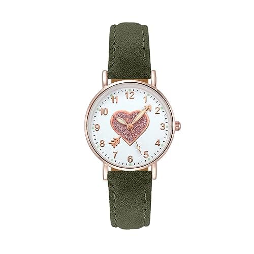 Image of Luminouse Women's Wrist Watch Classic Quartz Watch Easy Read Dial an Arrrow Through The Heart Leather Watch Round Watch for Women Birthday Railroad Watches (Green, One Size)