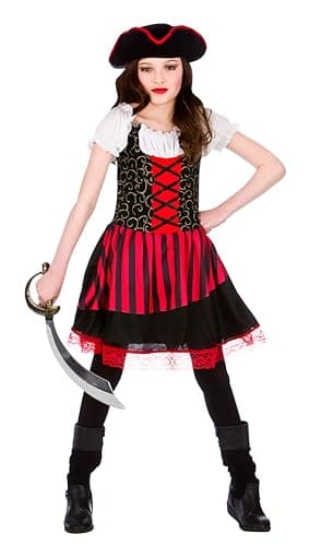 Image of Wicked Costumes Girls Pretty Pirate Costume – Kids Deluxe Pirate Fancy Dress Outfit for World Book Day, Halloween & Parties - Large (8-10 Years)