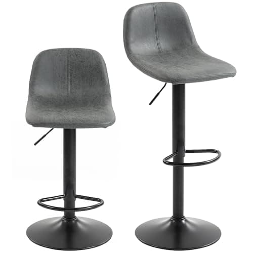 Image of HOMCOM Bar Stools Set of 2, Modern Swivel Barstools, Height Adjustable Breakfast Bar Chairs with Footrest for Kitchen Island and Dining Room, Grey