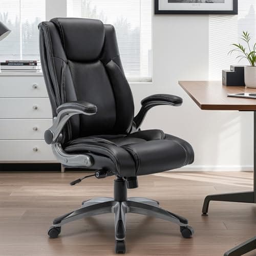 Image of Ergonomic Executive Office Chair with Adjustable Lumbar Support, Flip-up Armrests, Double Padded Seat & Tilt Function – High Back Swivel Desk Chair for Home Office & Gaming,Black