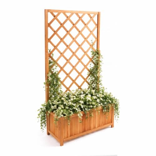 Image of GARDEN TIME Wooden Trellis Planter with Climbing Frame – Large Raised Planter Box with Lattice Trellis – Outdoor Vertical Garden Planter for Plants, Flowers, Vegetables & Privacy Screening