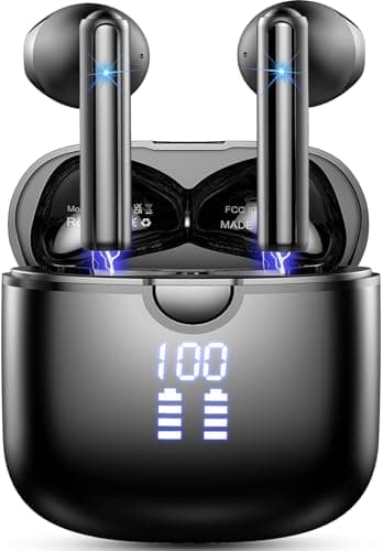 Image of Wireless Earbuds, Bluetooth 5.4 Headphones with 4 ENC Noise Cancelling Microphone, Ear buds with HiFi Stereo Deep Bass, Bluetooth Earphones 40H Playtime LED Display, IP7 Waterproof, Deep Black