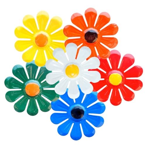 Image of KASESSS 6 Pcs Metal Flower Wall Art Decor, Wall Decor, Garden Decorations, Colorful Garden Fence Decorations, 3D Outdoor wall Art, Metal Artwork for garden Living Room Patio Indoor Backyard Balcony