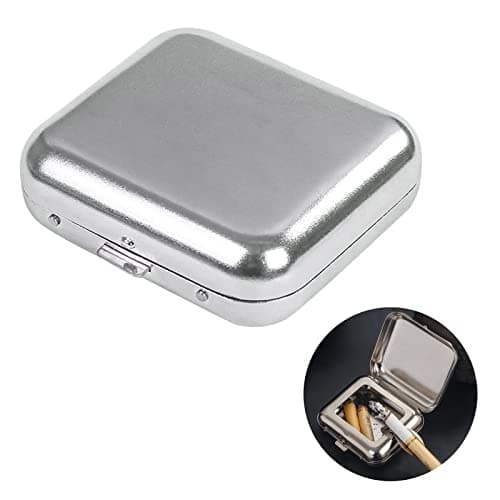 Image of CONGGUAN Portable Metal Cigarette Pocket Square Ashtray Mini Travel Ashtray with Cigarette Holder for Outdoor Travel Camping Garden Car Bar Use