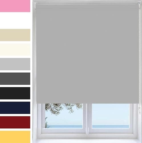 Image of Ev Dekor Roller Blinds - Light Grey 60 Width 165 cm Drop, Thermal Blackout Roller Blind Insulated UV Protection Child Safe Trimmable Fabric Home Office Window Blinds