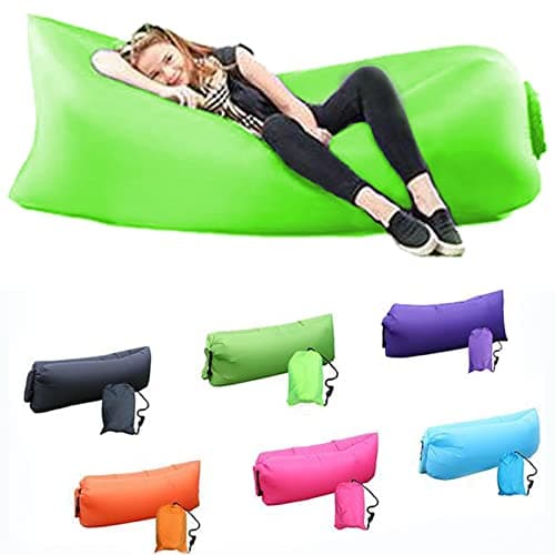 Image of DERJLY Inflatable Lounger Air Sofa: Outdoor Camping Chair Waterproof Anti Air Leaking - Portable Lazy Sofa Bring Storage Bag and Side Pockets