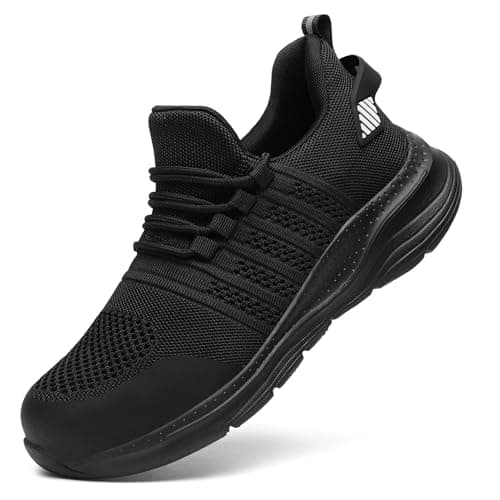 Image of LUPWEE Safety Trainers for Men Women Slip Resistant Steel Toe Cap Trainers,Comfortable Lightweight Puncture Proof Safety Work Shoes Construction Work Utility Shoes, Black 44